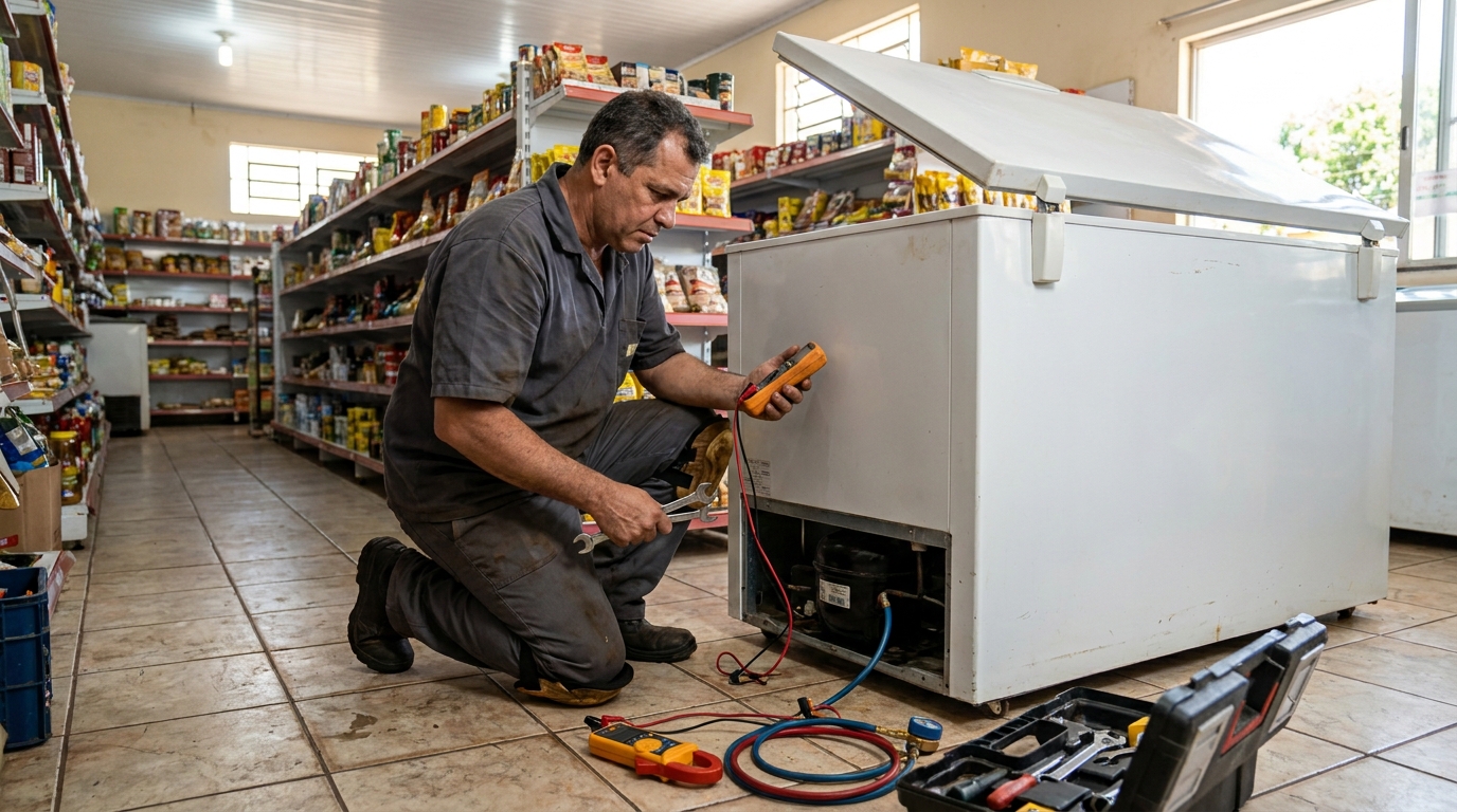 Troca de termostato de freezer em atendimento técnico em Londrina‑PR